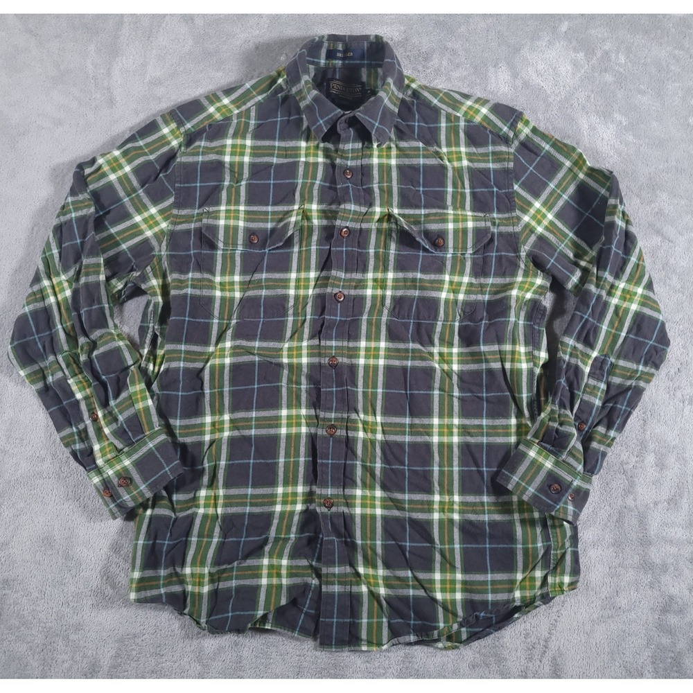 Pendleton‎ Bridger Flannel Shirt Adult Medium Green Plaid Cotton Wool Blend Mens